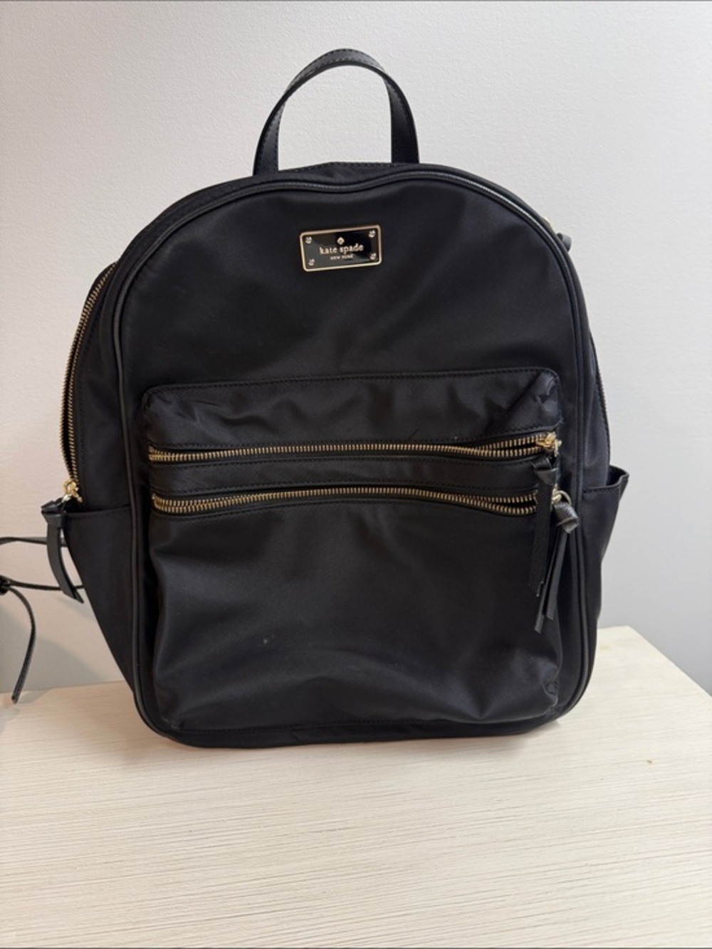 kate spade Black Nylon Backpack with Gold Hardware Accents